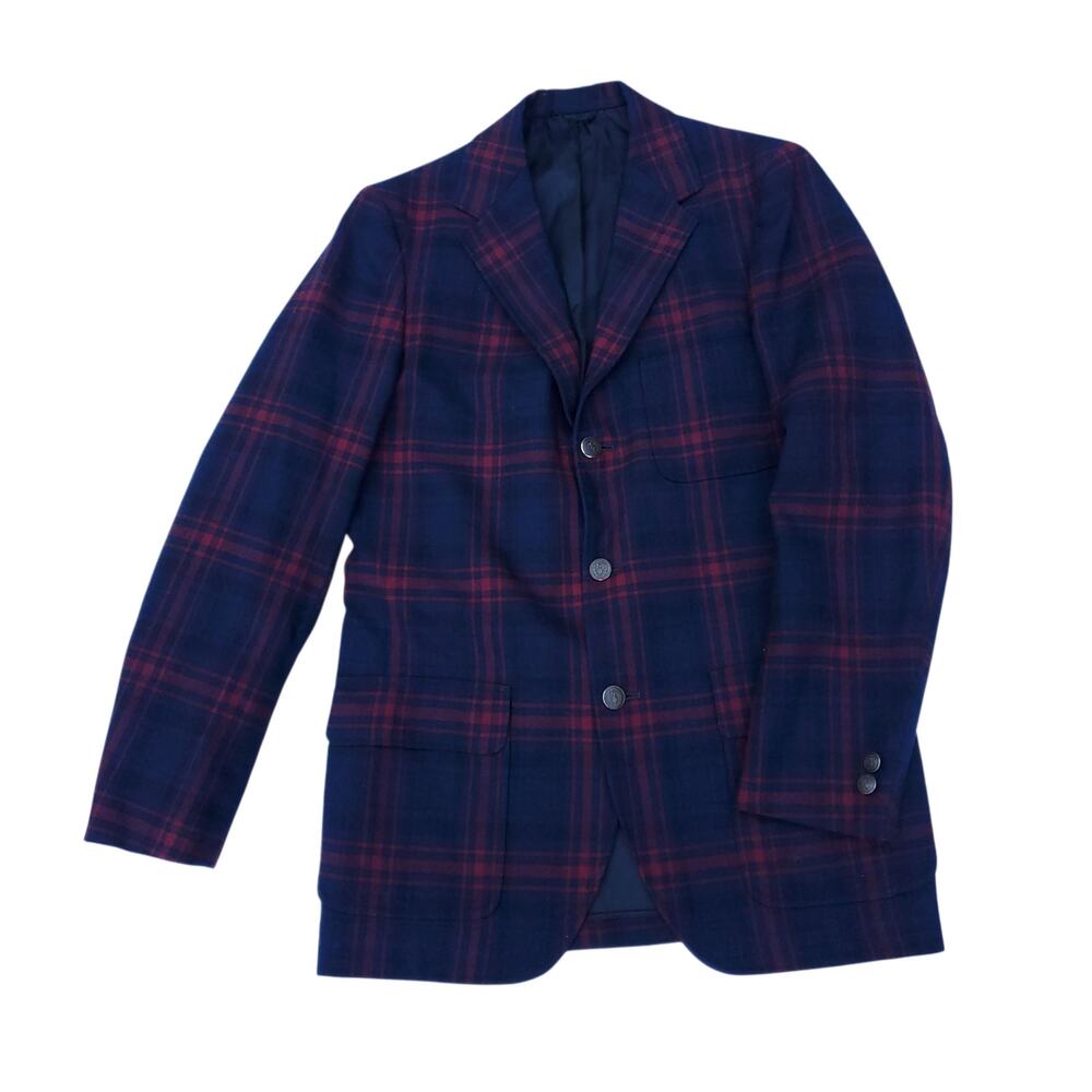 Vintage McDonogh Ivy Prep 100% Wool Uniform Blazer Jacket Blue Red Plaid Sz 34R